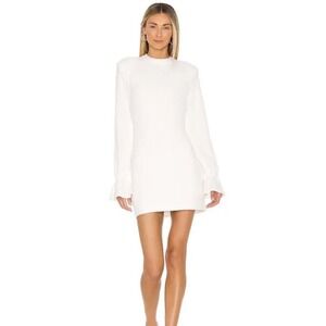 Amanda Uprichard‎ Dress M Ivory Tallin Mini Knit High Neck Ruffle Sleeve